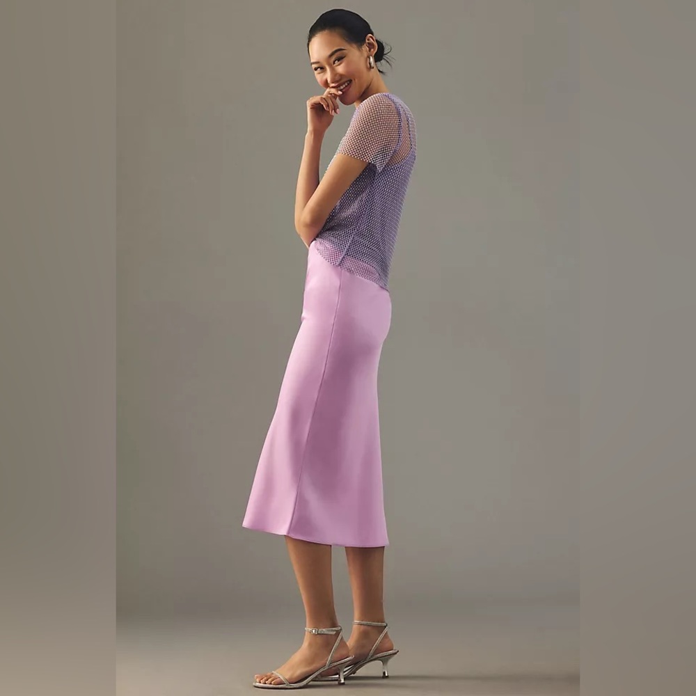 Anthropologie Bias Satin Midi Skirt Lilac Purple Small 90’s Y2K Style